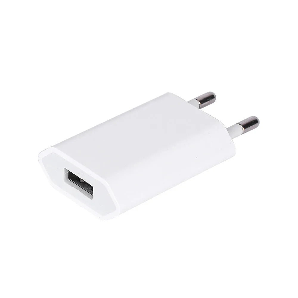 USB travel charger compatible with iPhone and iPad devices with optional charging cable lengths
