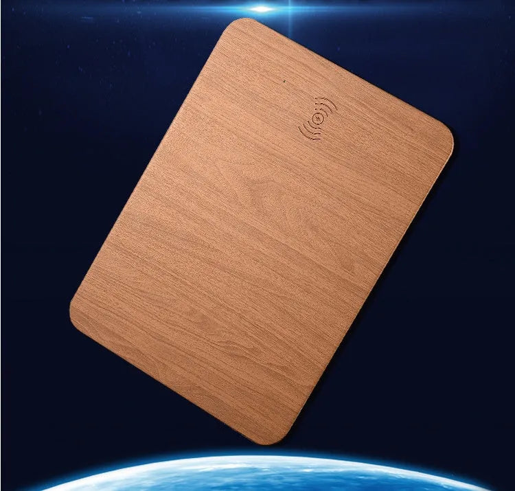 5W wooden wireless charger with ABS and PU leather surface, Qi 1.1 compliant, black finish