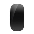 Ultra-thin touch wireless mouse in black on white background with USB receiver