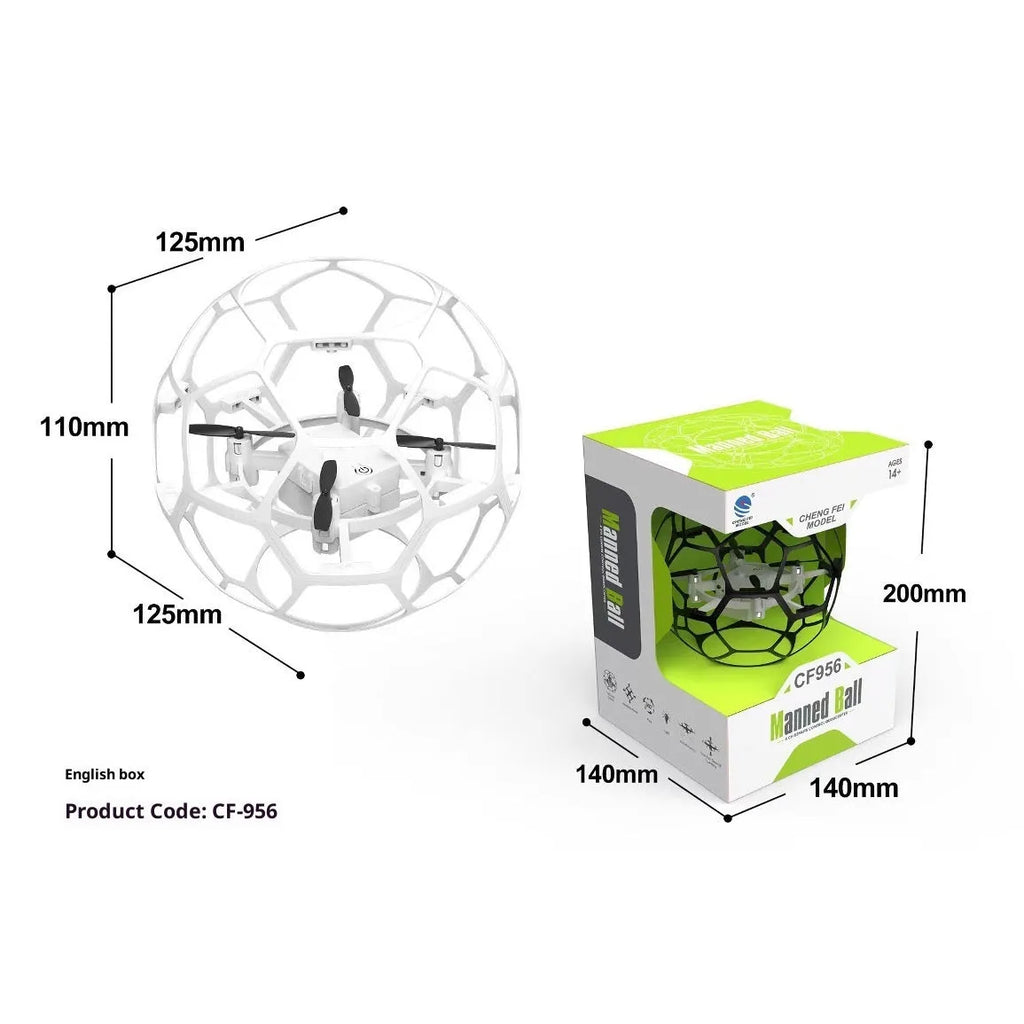 Hollow cup football UAV remote control education intelligent suspension toy in black plastic design