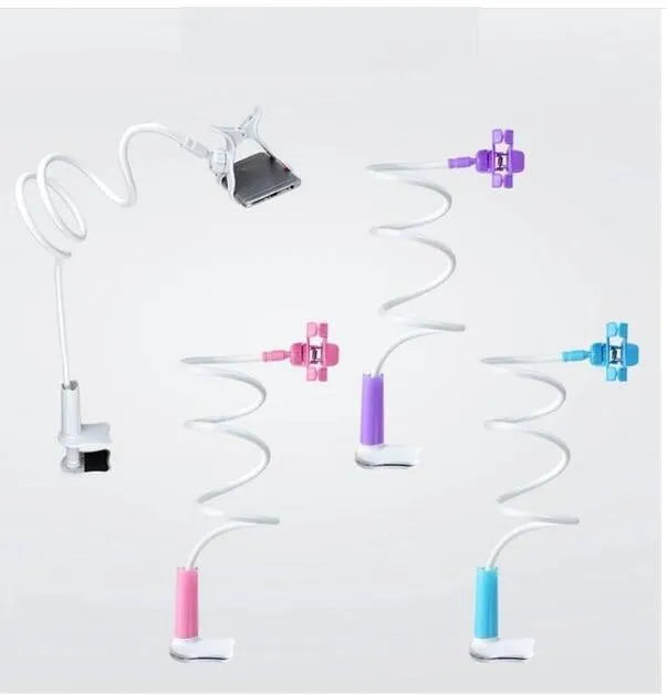 Mobile phone bracket with spiral clip base and alloy bent pipe in black 80cm length