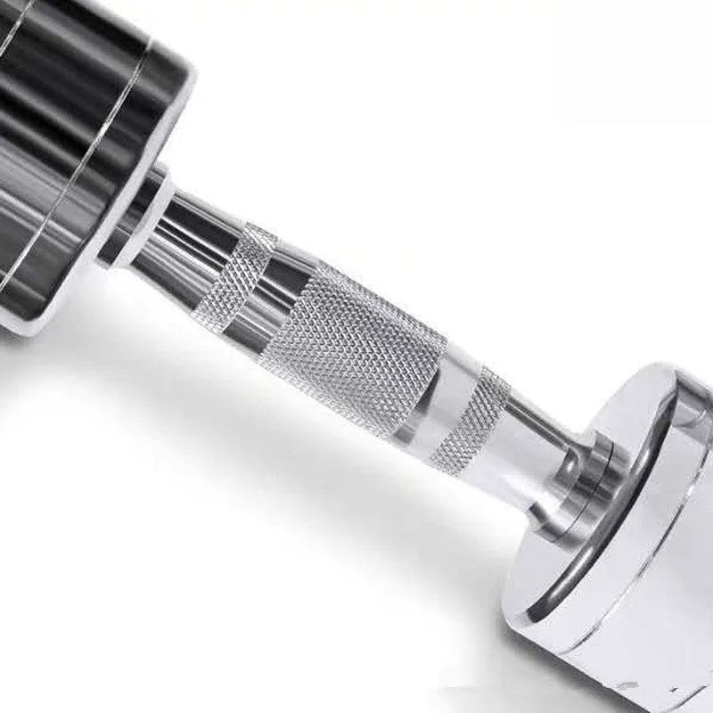 Silver electroplated pure steel dumbbell with ergonomic date-core handle
