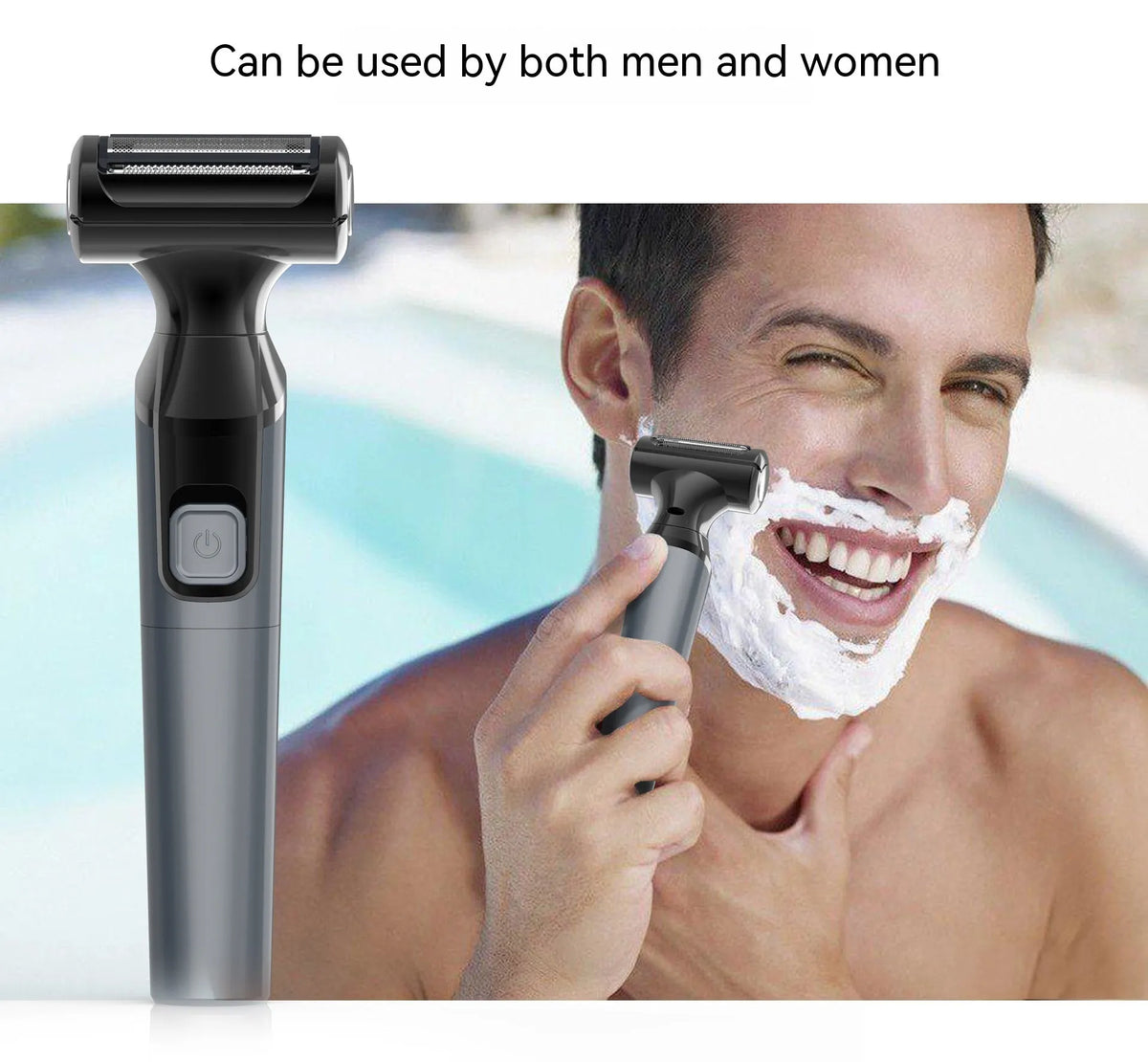 Electric hair trimmer and shaver in blue or black, fully washable ABS body, dry battery powered, for women and men