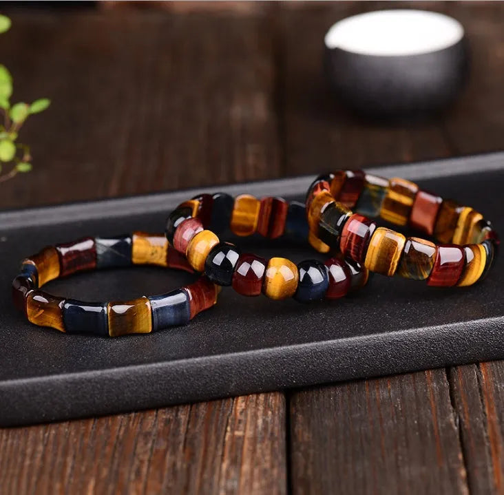 Natural tiger eye stone hand-woven bracelet red beads 14x10mm geometric ethnic style