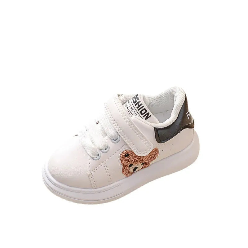 Baby Bear cartoon pattern kids sports shoes in black, green and khaki colours