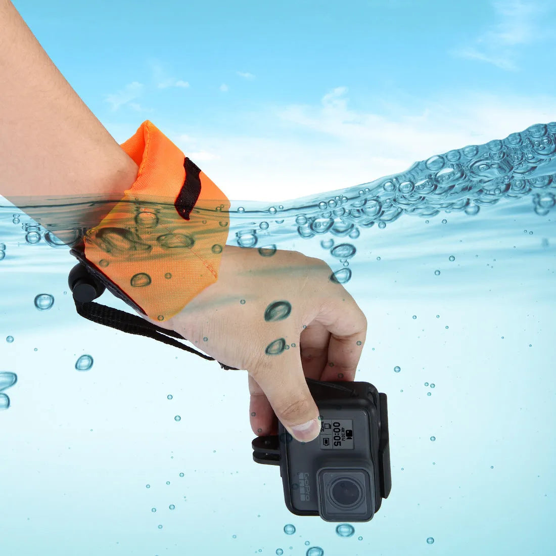 Orange camera buoyancy belt diving floating wrist strap compatible with GoPro action cameras