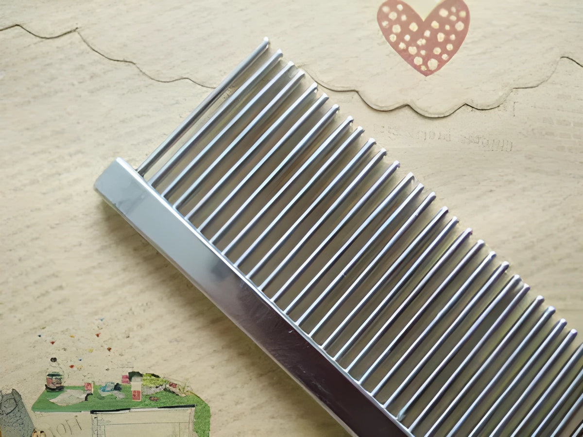 Steel pet grooming comb 19cm by 4.2cm round bar row comb for dogs and cats in OPP bag