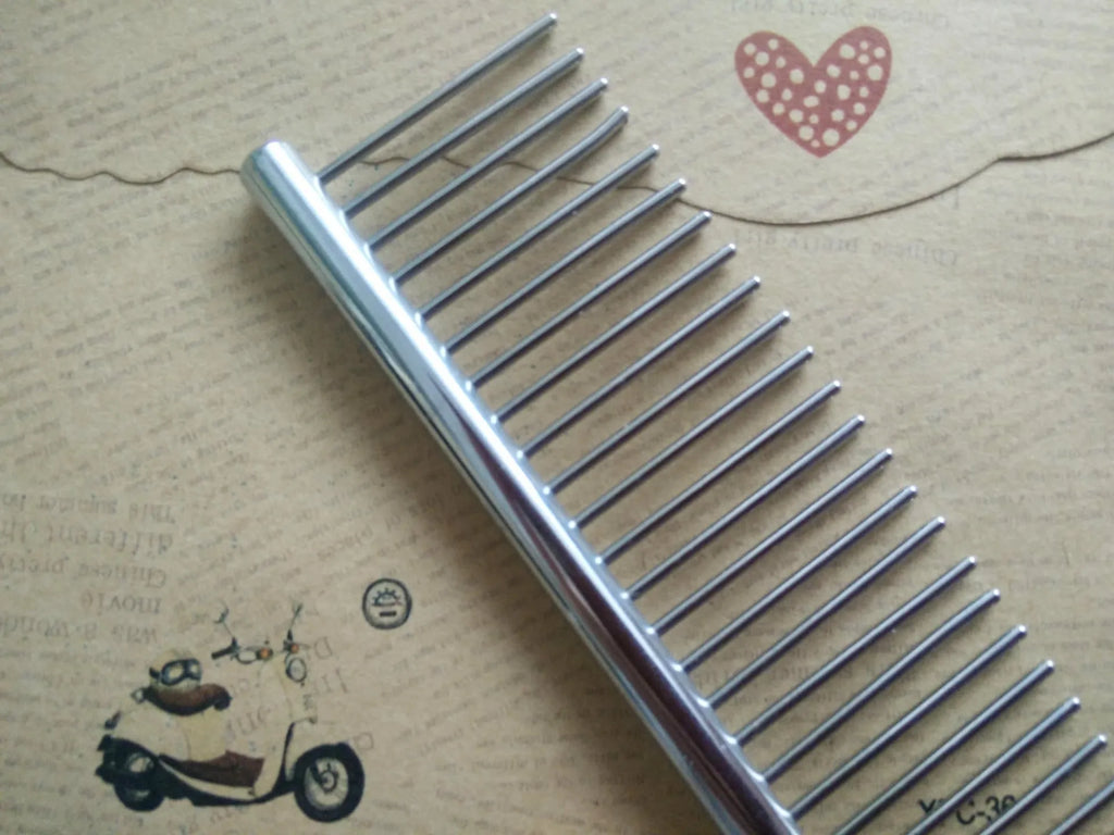 Steel pet grooming comb 19cm by 4.2cm round bar row comb for dogs and cats in OPP bag