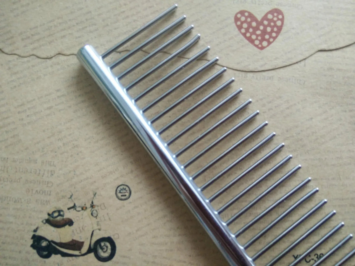 Steel pet grooming comb 19cm by 4.2cm round bar row comb for dogs and cats in OPP bag