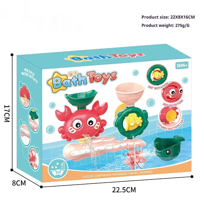 Children crab turntable water toy in yellow and red plastic for bath shower play