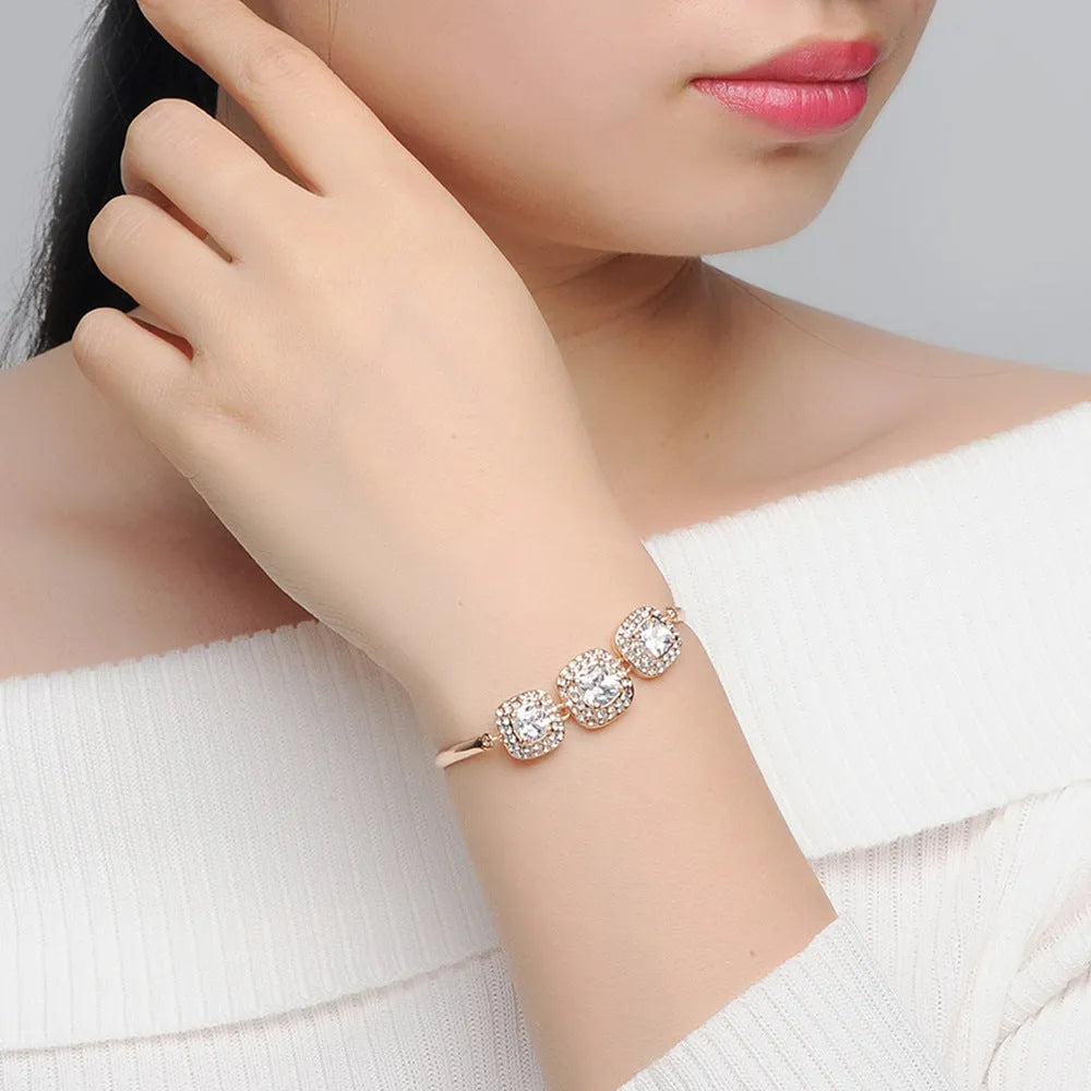 Square rock candy full diamond women's bracelet in rose gold gold-plated copper geometric design