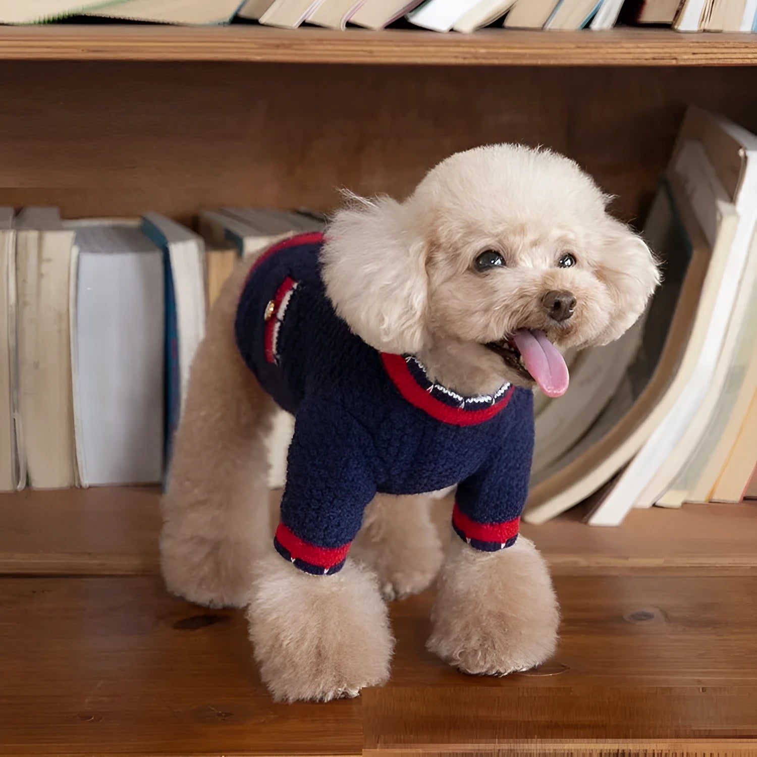 Blue knitted pet sweater cardigan with princess style design for dogs and cats