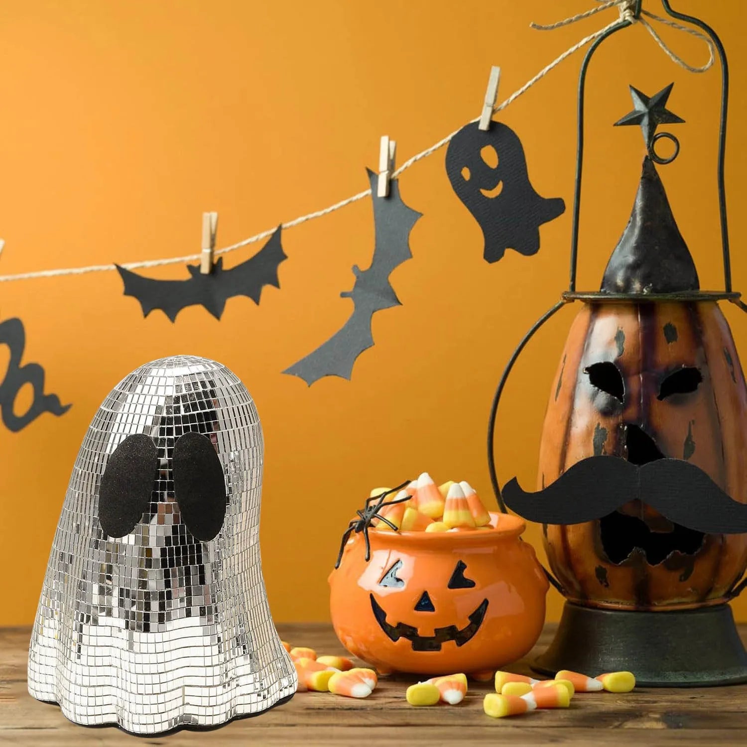 Silver Halloween mosaic mirror patch decoration with ghost shapes in two sizes