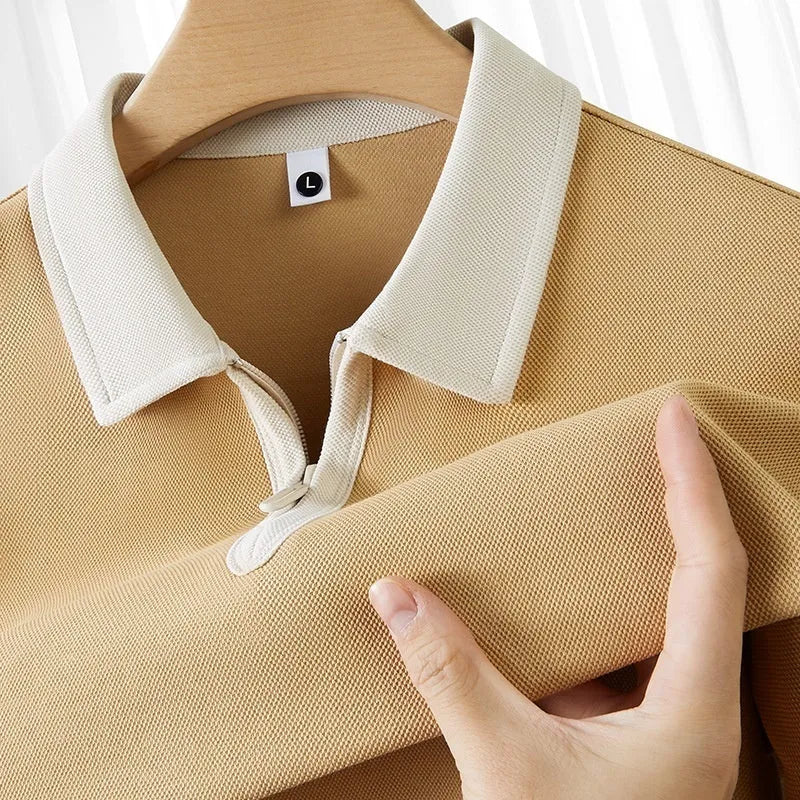 Nylon zipper polo shirt in loose fit with short sleeves available in multiple colours