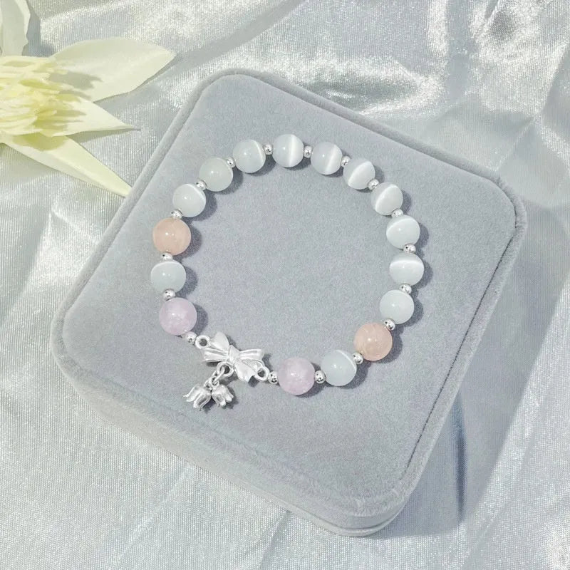 Bowknot two shihuan opal crystal bracelet in lavender amethyst colour measuring 10mm
