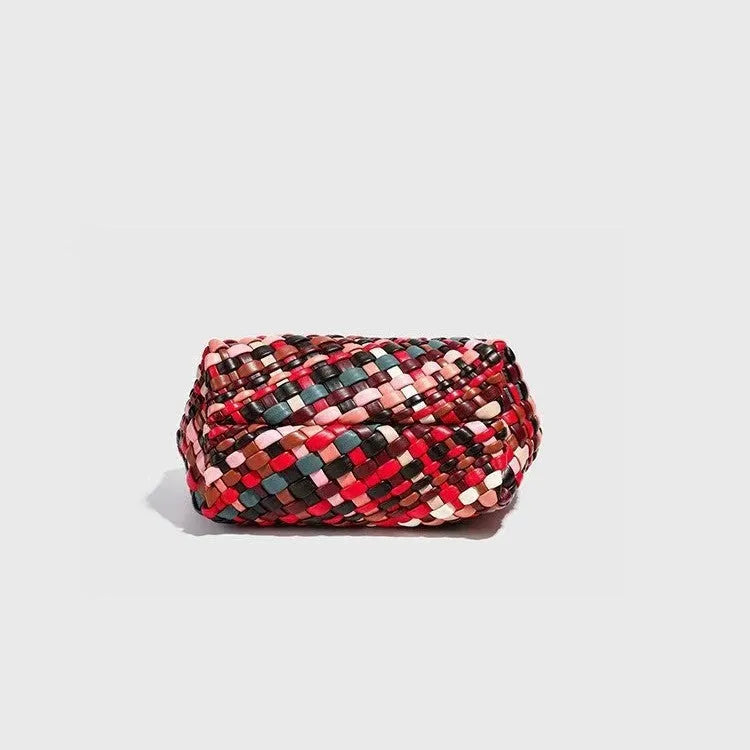 Women's woven PU shoulder bag with handmade design measuring 18x11x14cm
