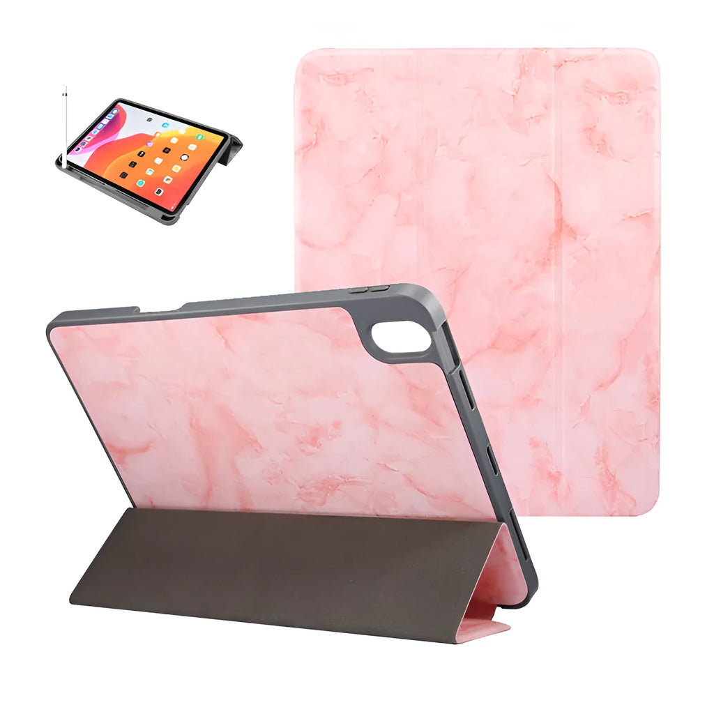 Tri-fold iPad case in dark grey imitation leather with a slot for an Apple Pencil