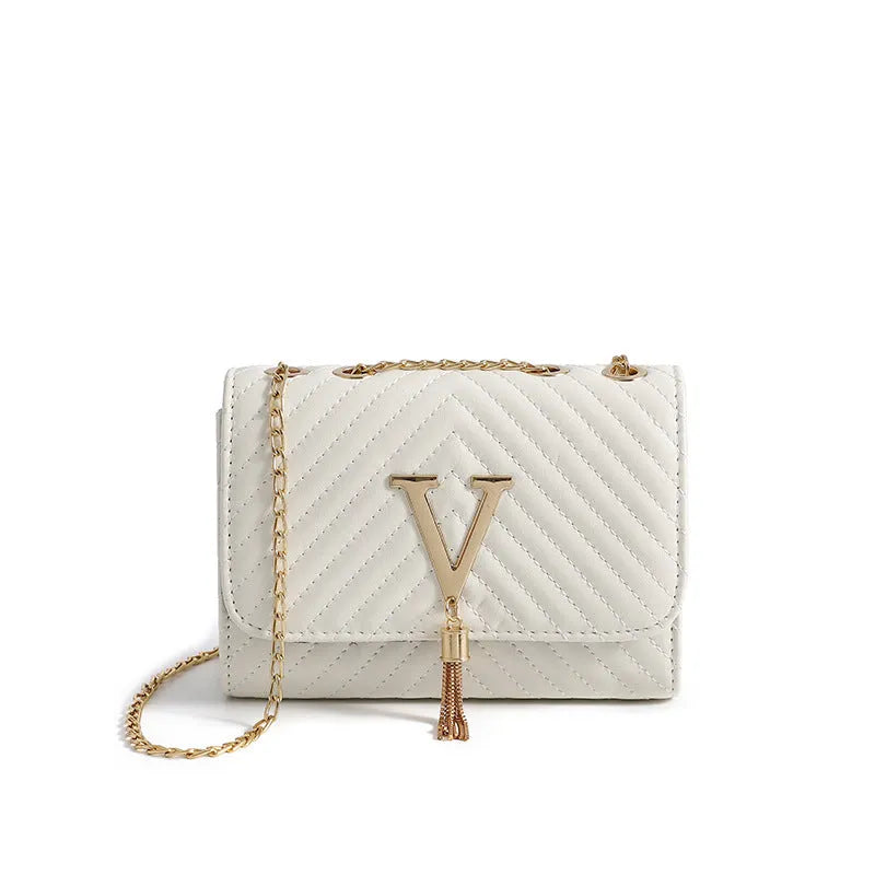 Fashion Chain PU plaid one shoulder messenger bag in black with crossbody strap