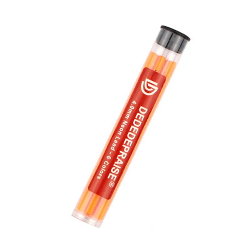 4.0mm mechanical drawing pencil with six tubes of coloured lead refills in blue green orange yellow rose red orange red