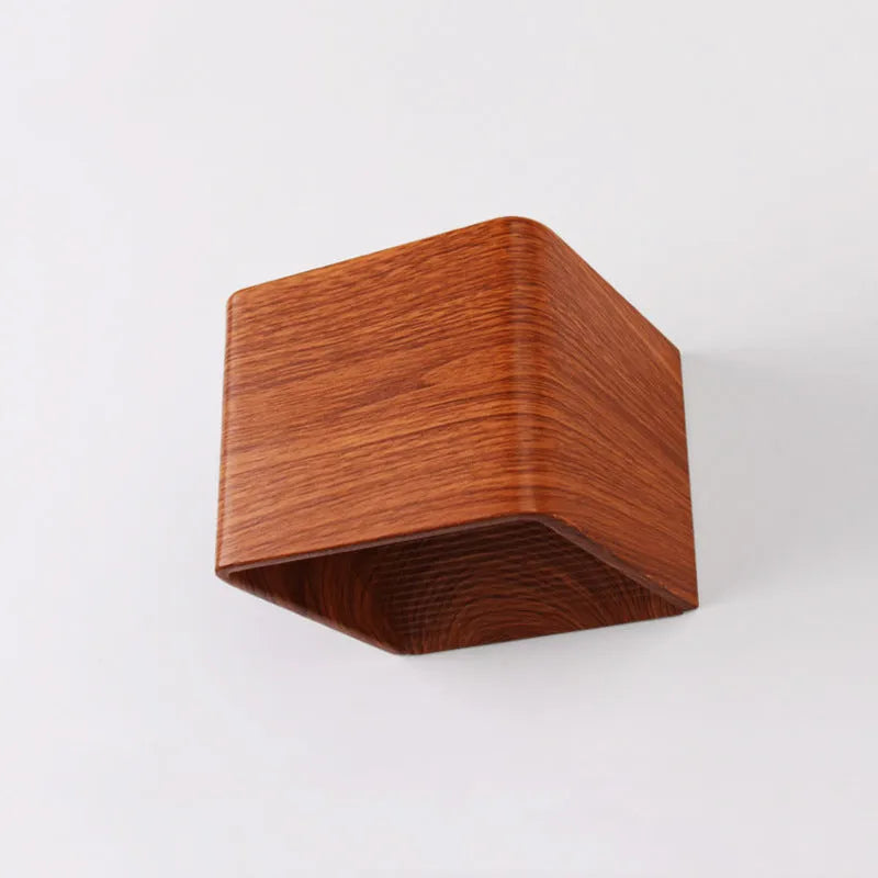 Square LED wall lamp 3W die-cast aluminium black imitation wood colour warm white white light