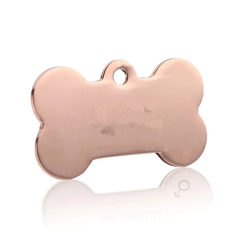Personalised stainless steel pet ID tag with free engraving in black, gold, rose gold, or silver for dog and cat collars