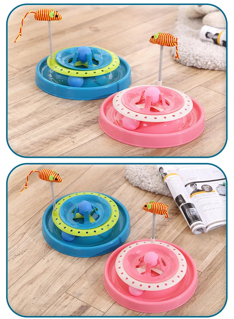 Pink funny cat toy play plate with spring for pet cats 20.6cm diameter
