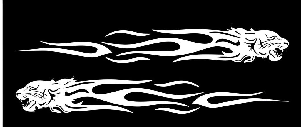 Pair of black reflective leopard pattern car stickers on a vehicle panel