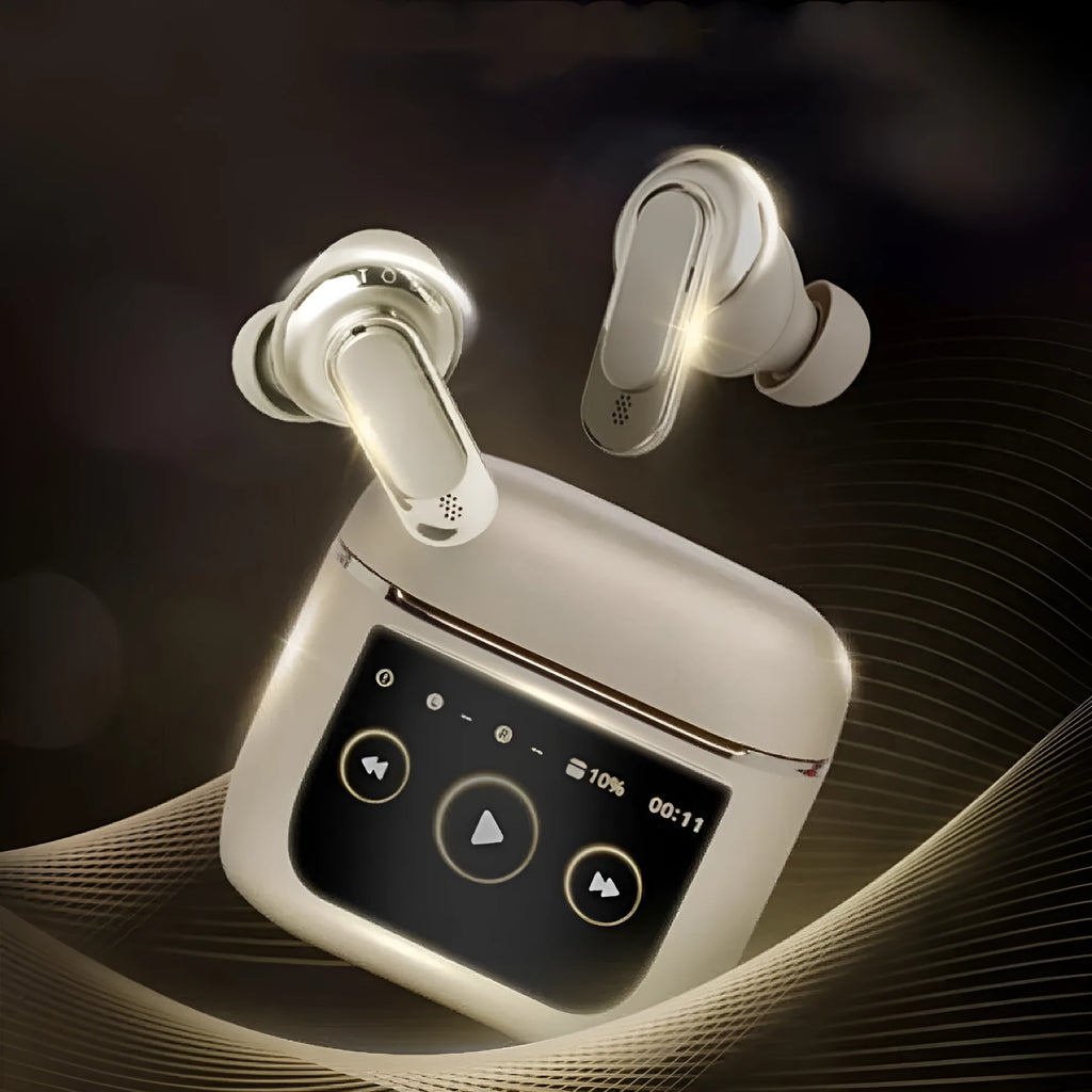 Smart screen active noise reduction Bluetooth sports headset in Piano Black or Champagne Gold with in-ear fit