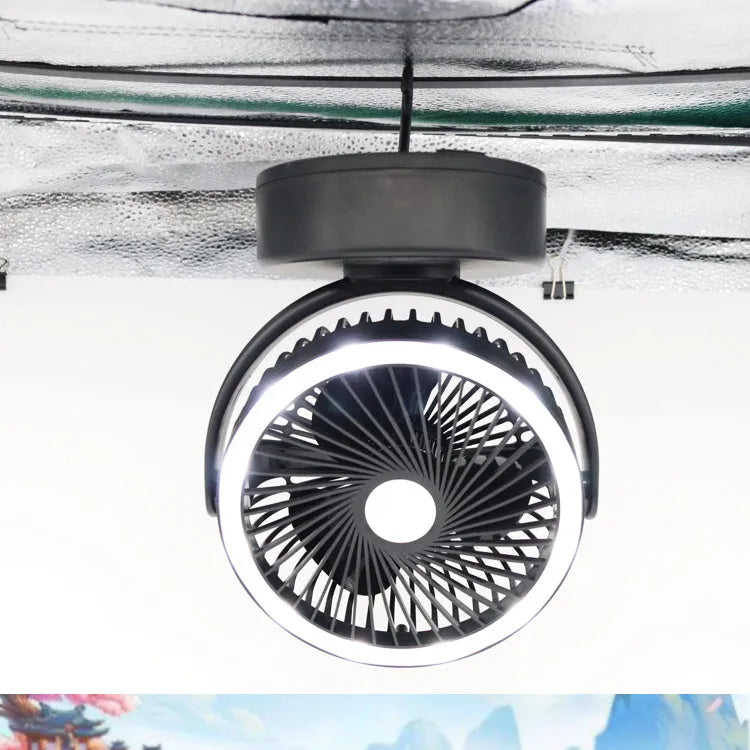Black ABS tent LED fan light with combined ceiling fan and lantern, 17.5 x 12.9 x 22.0 cm, battery operated