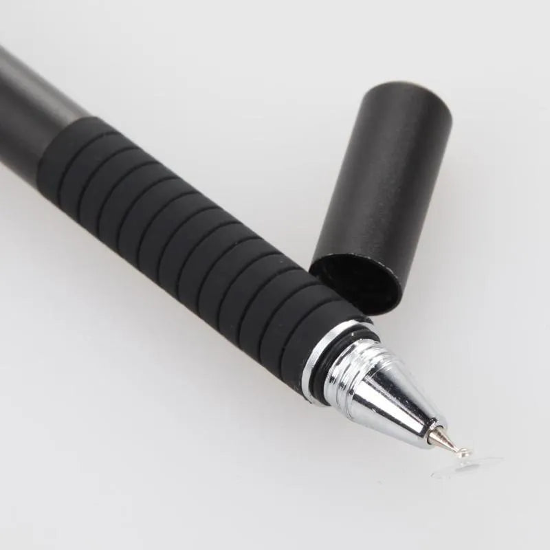 2-in-1 capacitive stylus pen with conductive cloth head and suction cup disc in aluminium barrel, 132mm length, multiple colours