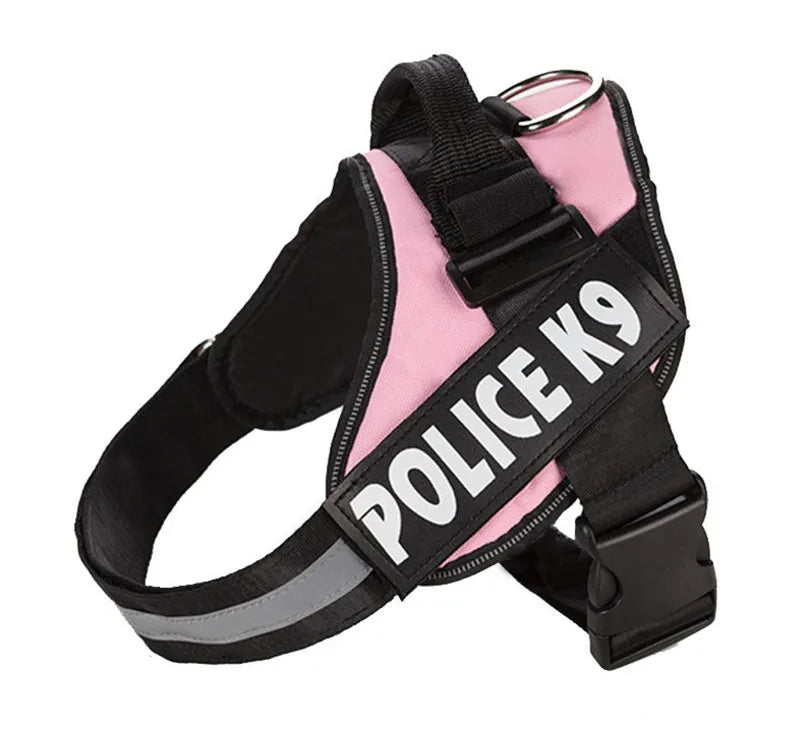 Explosion-proof Oxford cloth K9 chest back dog strap harness in black with metal clip and red trim