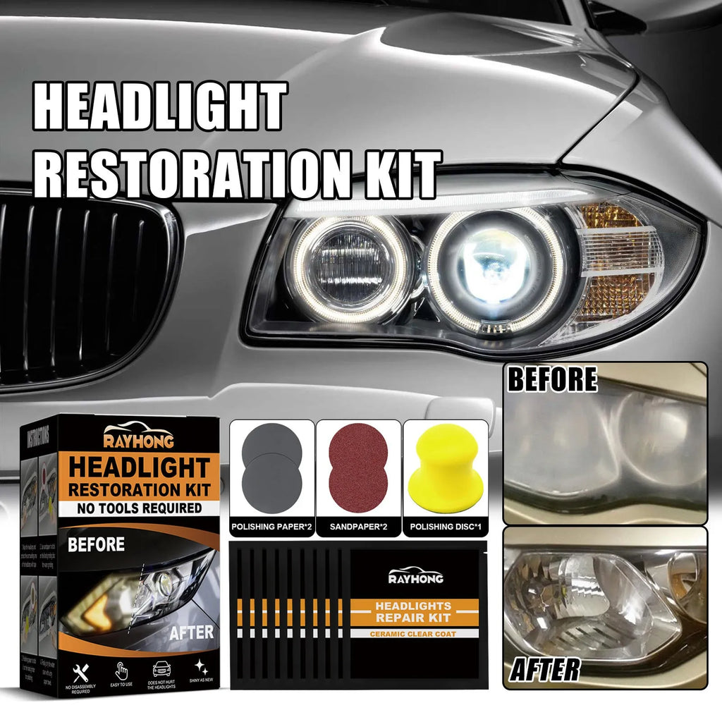 Car Ceramic Headlight Repair Kit for Polishing Renovation and Brightening Car Lights with Wet Wipes Polishing Paper Sandpaper and Polishing Disc