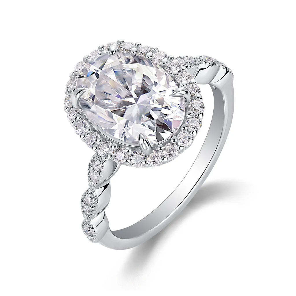 Egg-shaped moissanite wedding ring set in S925 silver with platinum plating, 8x12mm stone, sizes 5-9