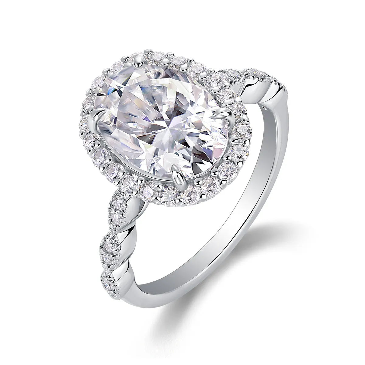 Egg-shaped moissanite wedding ring set in S925 silver with platinum plating, 8x12mm stone, sizes 5-9