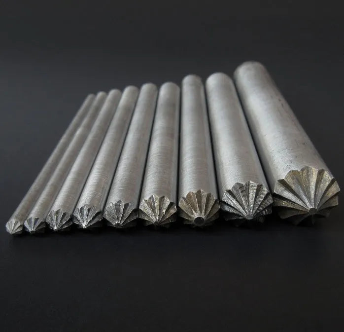 Silver leather punch tool with steel handle, 100mm full length, 10mm blade width, for leather production and DIY leathercraft