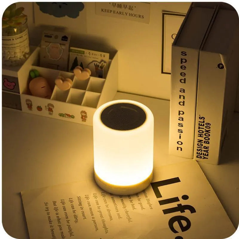 Household small cute portable Bluetooth speaker with warm light colourful lamp alarm clock desk lamp USB powered 13W