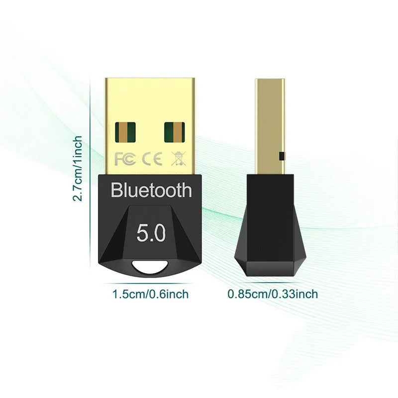 Black Bluetooth 5.0 USB adapter for desktop and notebook audio transmission with 20m working radius