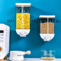 Clear plastic wall-mounted kitchen food storage container with easy-press lid for cereals and dry goods.