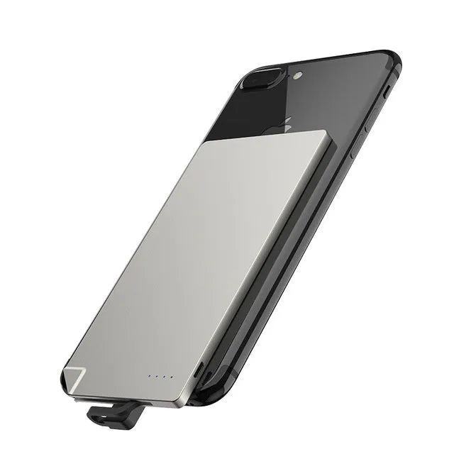 Silver ultra-thin graphene power bank measuring 140x72x4mm with 4000mAh capacity