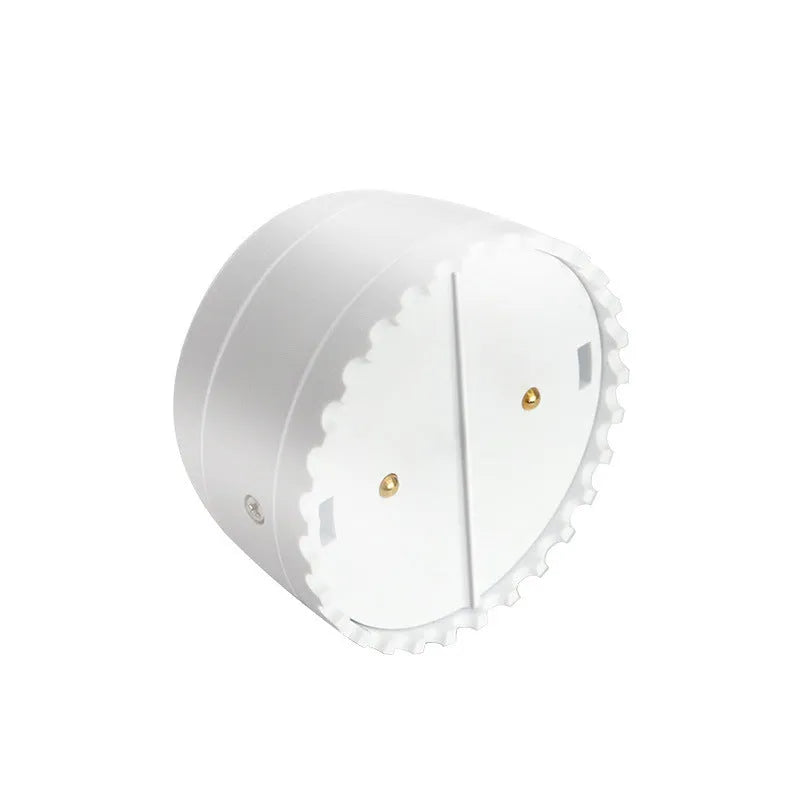 White WiFi smart leakage alarm with buzzer placed on a floor for water overflow detection