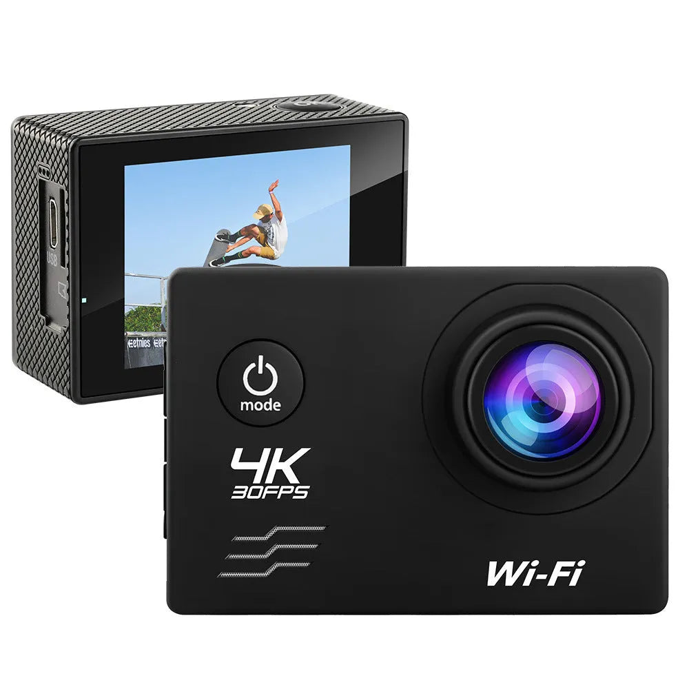 4K 30FPS waterproof action camera with 2 inch LCD screen and ABS body in outdoor setting