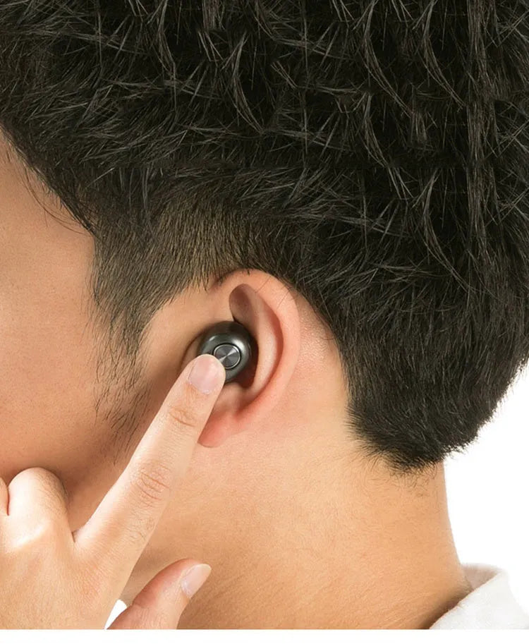 Black wireless Bluetooth headset for hands-free calling with microphone
