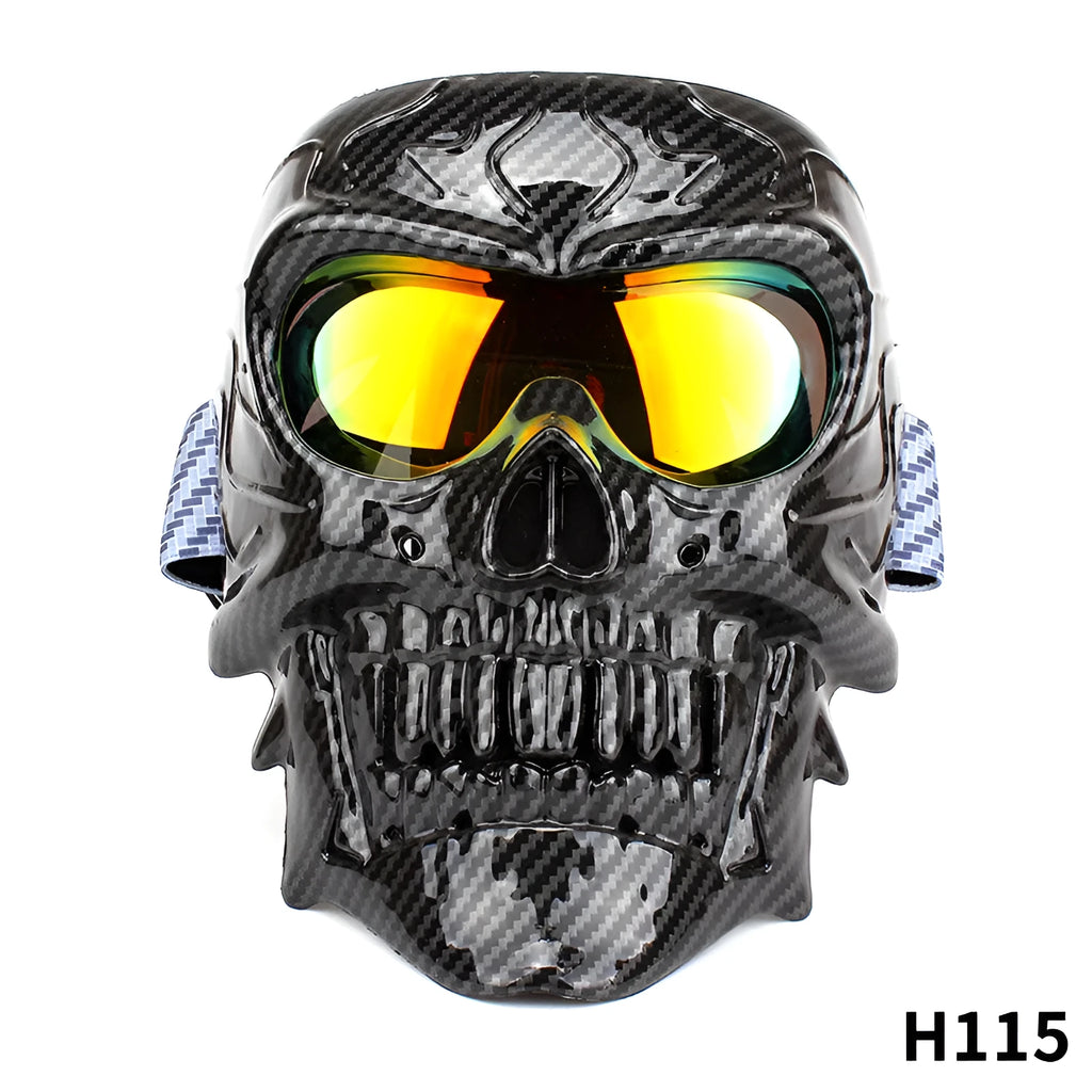 Motorcycle windproof skull goggles with high-definition lens and face mask in black, size 20x16 cm, 235g