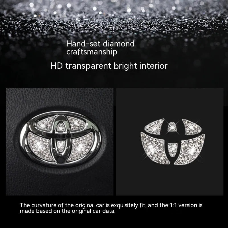Zinc alloy diamond pattern decorative sticker for a Toyota car steering wheel.