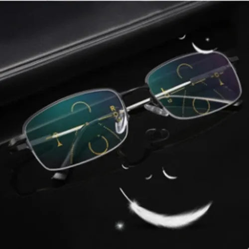 Men's dual-use presbyopia glasses with metal frame and clip in black colour