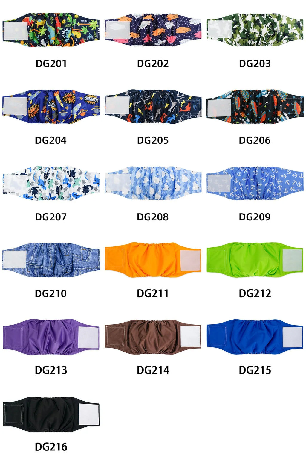 Male dog diaper in polyester, wrap style for male dogs, sizes S-XL, multiple colours.