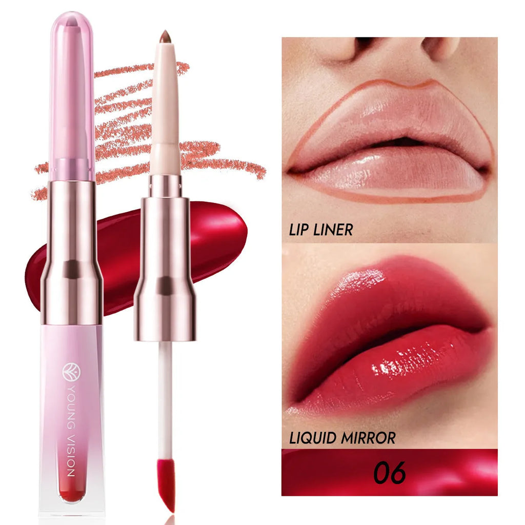 Double-headed lip liner and mirror lip gloss in one unit, 0.2g liner and 5ml gloss, shades 01 to 06