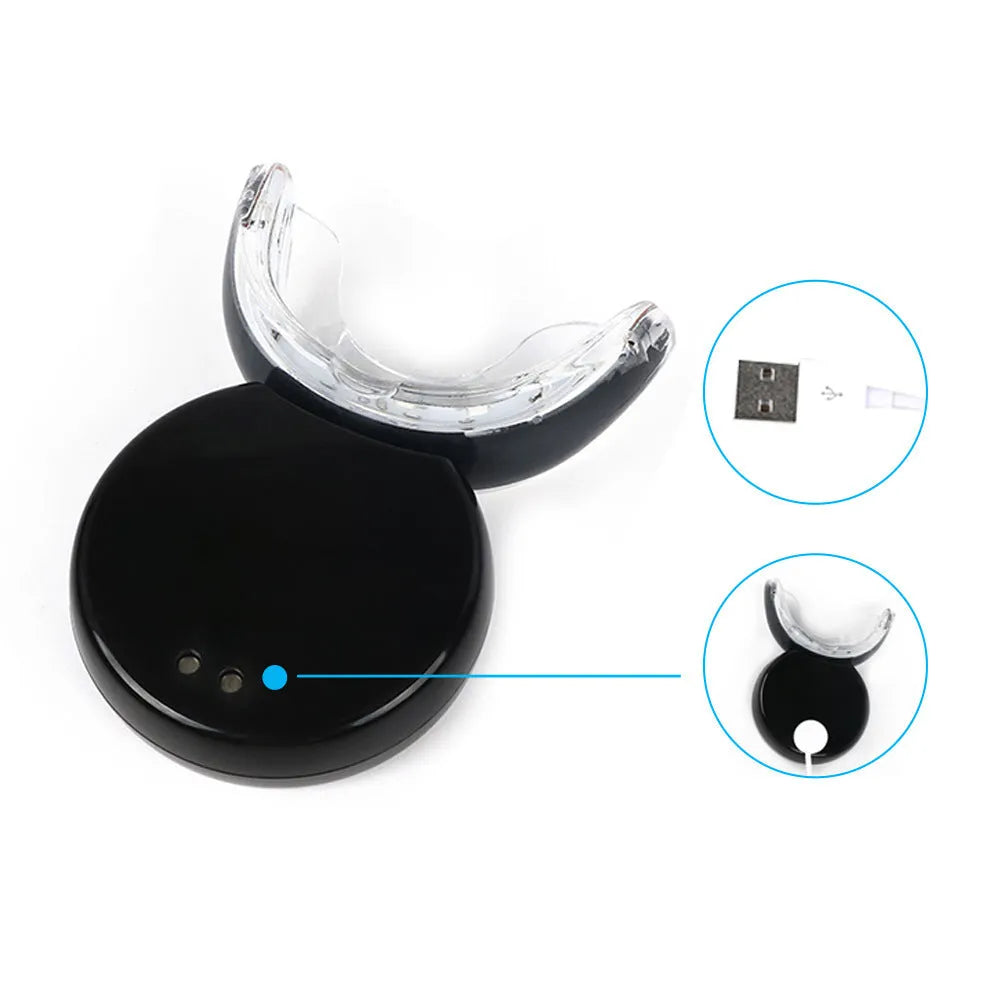Rechargeable teeth whitening device with LED light in black colour option