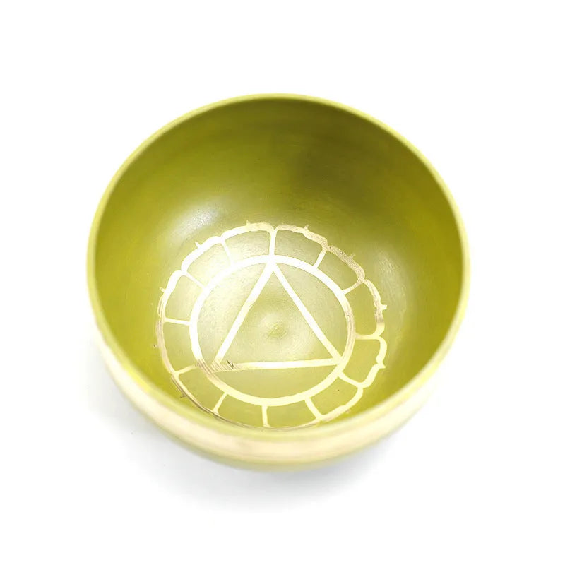 7.8cm handmade Himalaya singing bowl in seven colours: orange red, green, blue, sky blue, purple, yellow, red