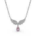 925 silver platinum electroplated pendant necklace with wing water drop shape and clear zircon stone